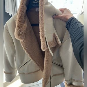 White shearling moto jacket